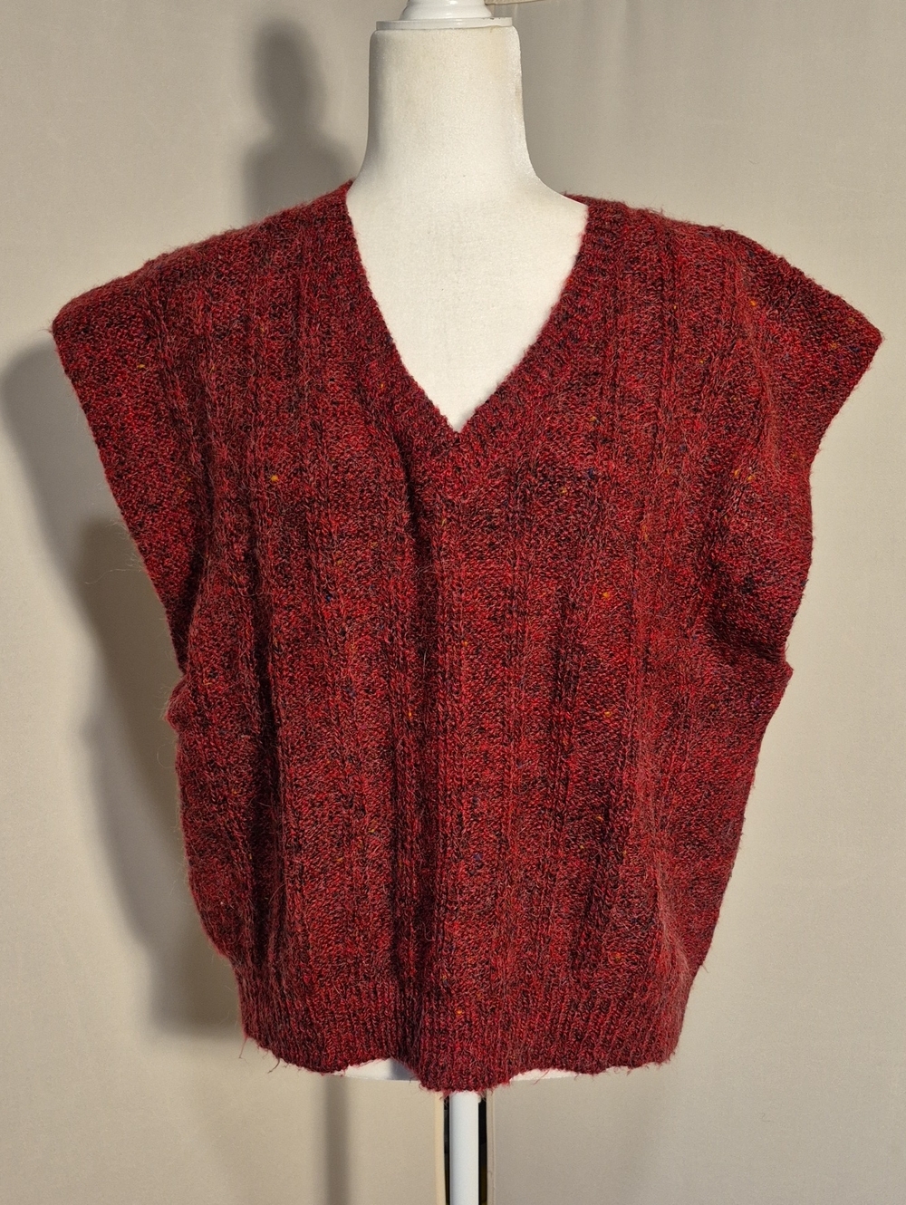 Vintage E.V.E. Red V-Neck Knit Sleeveless Sweater Vest - Sz. XL